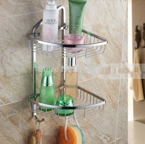 Wholesale And Retail Promotion Bathroom Shelf Shower Cosmetic Caddy Square Basket Shelf Dual Tiers Corner Shelf