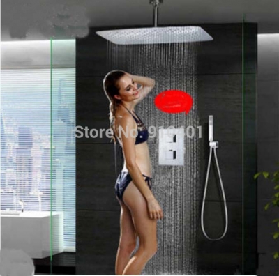 Wholesale And Retail Promotion Celling Mounted 16" Rain Shower Faucet Thermostatic Valve With Hand Shower Set