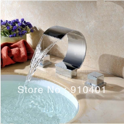 Wholesale And Retail Promotion Chrome Brass C Curved Waterfall Bathroom Basin Faucet Sink Mixer Crystal Handles