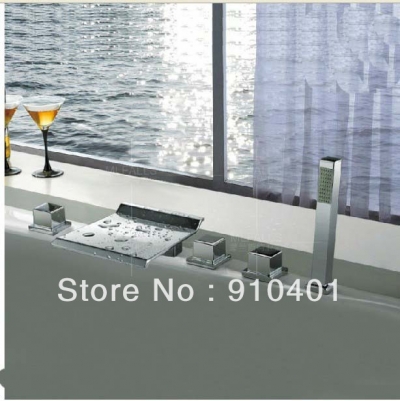 Wholesale And Retail Promotion Deck Mounted Waterfall Square Bathroom Tub Faucet With Hand Shower 5PCS Shower