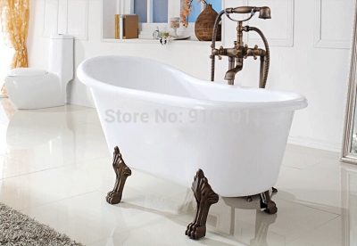 Wholesale And Retail Promotion Floor Mounted Antique Brass Bathroom Tub Faucet Dual Handles Shower Mixer Tap