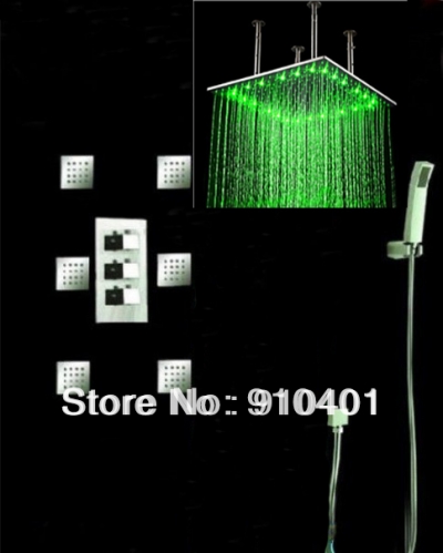 Wholesale And Retail Promotion LED Colors Thermostatic Large 20" Rain Shower Faucet Set Mixer Tap Jets Sprayer