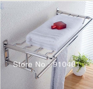 Wholesale And Retail Promotion Luxury Bathroom Chrome Stainless Steel Clothes Towel Racks Shelf W/ Towel Bar