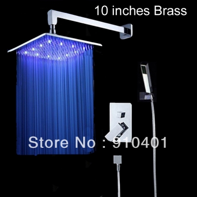 Wholesale And Retail Promotion Luxury LED 10" Brass Square Rain Shower Faucet Set With Hand Shower Mixer Tap