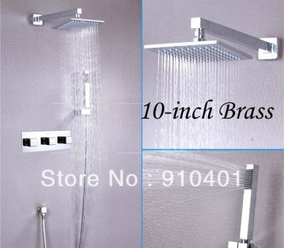 Wholesale And Retail Promotion Modern Square 10" Rain Wall Mounted Bathroom Shower Faucet Set 3 Handles Valve