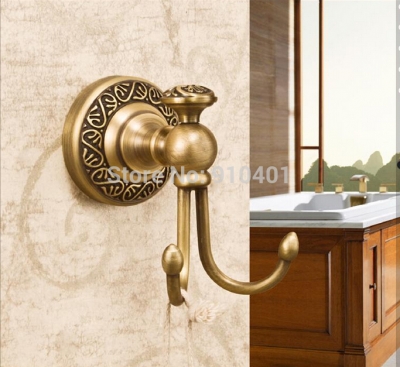 Wholesale And Retail Promotion NEW Antique Brass Wall Mounted Bathroom Towel Coat Hooks Dual Robe Hook Hanger