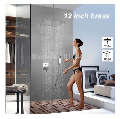 Wholesale And Retail Promotion NEW Chrome Brass 12" Rain Shower Faucet Set Single Handle Valve With Hand Shower