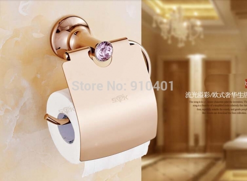 Wholesale And Retail Promotion NEW Crystal Style Rose Golden Toilet Paper Holder With Cover Tissue Bar Hanger