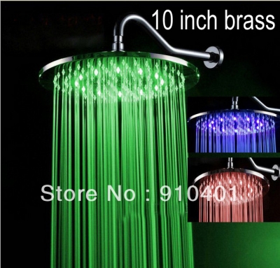 Wholesale And Retail Promotion NEW LED Color Changing 10" Brass Rain Wall Mounted Shower Head With Shower Arm