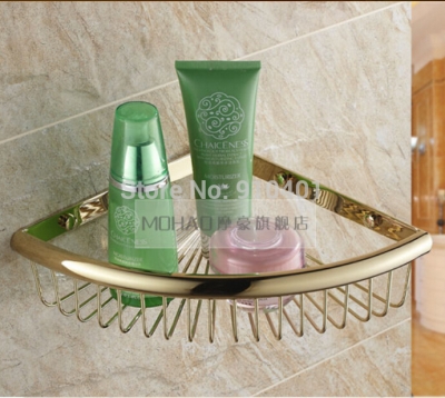 Wholesale And Retail Promotion NEW Modern Golden Brass Bathroom Shelf Wall Mounted Corner Basket Shelf Holder