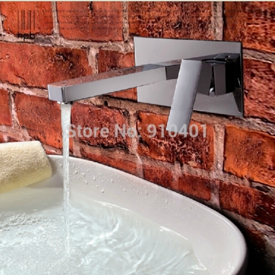 Wholesale And Retail Promotion NEW Wall Mounted Chrome Brass Bathroom Basin Faucet Square Style Sink Mixer Tap