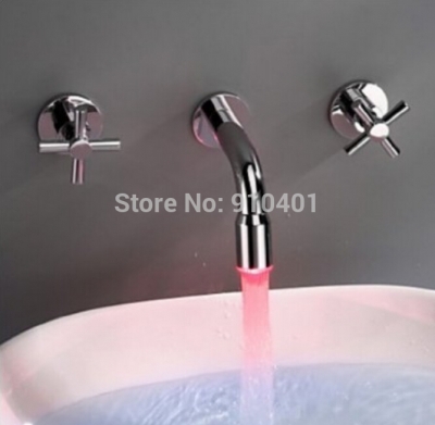 Wholesale And Retail Promotion NEW Wall Mounted LED Color Changing Chrome Brass Bathroom Basin Sink Mixer Tap
