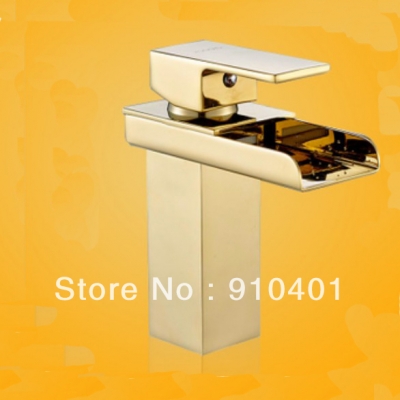 Wholesale And Retail Promotion Polished Golden Finish Waterfall Bathroom Basin Faucet Single Lever Mixer Tap