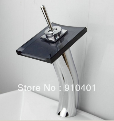 Wholesale And Retail Promotion Tall Style Chrome Brass Bathroom Basin Faucet Black Glass Vanity Sink Mixer Tap