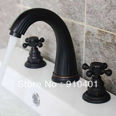 Wholesale and retail Promotion Deck Mounted Widespread Oil Rubbed Bronze Bathroom Basin Faucet Dual Handles Tap