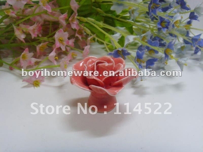 pink rose ceramic decorative furniture knobs handles pulls wholesale and retail shipping discount 200pcs/lot MG-6