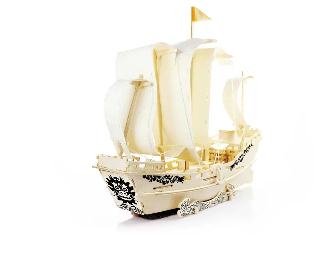 1 set DIY 3D Puzzle Ship Shape Model and Manual Merchant Educational Toy Intelligence Development