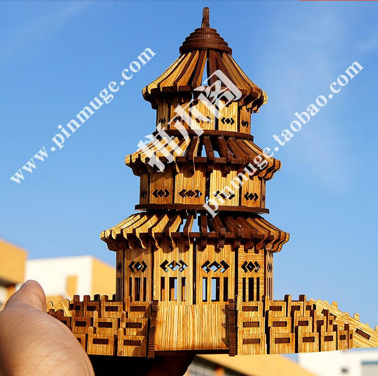 Box bamboo temple of heaven 3D DIY assembly model of wooden jigsaw puzzle toys