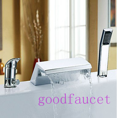 Bathroom Waterfall Tub Faucet 3PCS Mixer Tap W/ Valve Handheld Shower Sprayer Single Handle Chrome