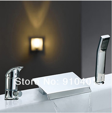 Brand NEW Waterfall Widespread Bathtub Faucet Sink Mixer Tap w/hand Shower Deck Mounted 