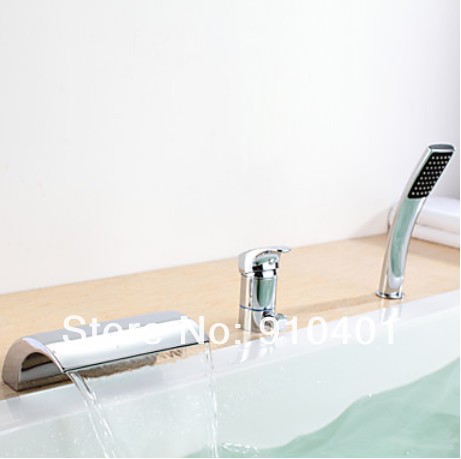 Discount Modern Waterfall Bathtub & Shower Faucet Single Lever Handle Tap Chrome Finish 