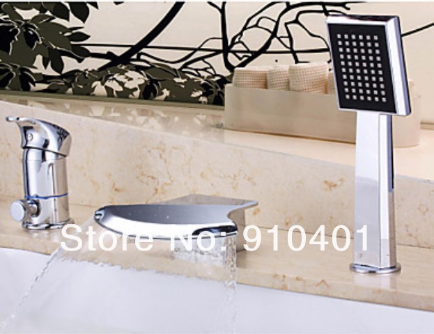 NEW modern Deck Mounted Waterfall Bathroom Tub Faucet Single Handle Sink Mixer Tap Chrome