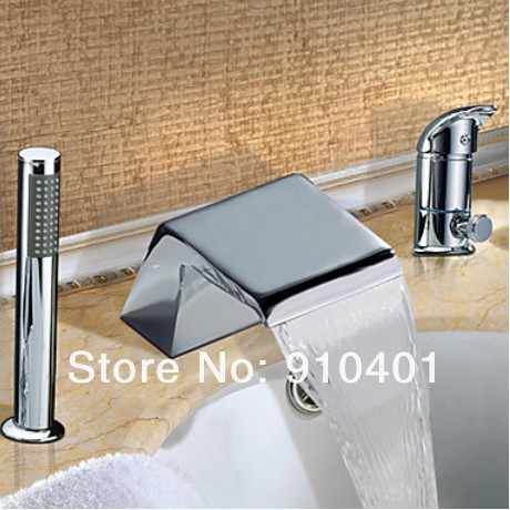 On Sale!Deck Mounted Waterfall Bathroom Bathtub Faucet Mixer Tap w/Hand Shower Sprayer 