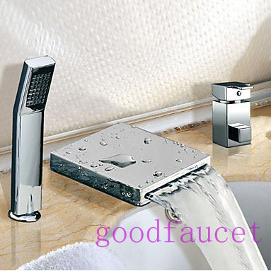 Widespread 3pcs Square Bathtub Faucet Waterfall Mixer Tap With Hand Held shower Chrome