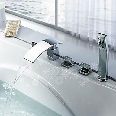Fashion split bathroom waterfall bathtub faucet five pieces set cylinder faucet