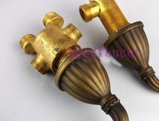 Free Sgipping Wholesale And Retail Promotion NEW Deck Mounted Antique Brass Bathtub Mixer Tap Faucet W/Hand Shower 5PCS Set