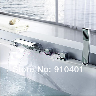 NEW Luxury 5 pieces set roman waterfall bath tub faucet w/ handheld shower chrome finish
