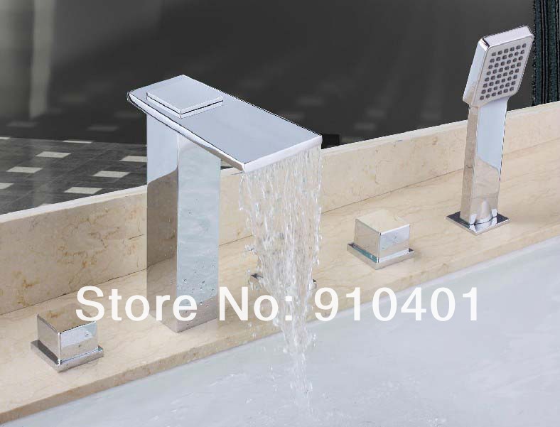 Wholesale And Promotion Deck Mounted Waterfall Bathroom Tub Faucet 5 PCS Shower Mixer With Hand Shower