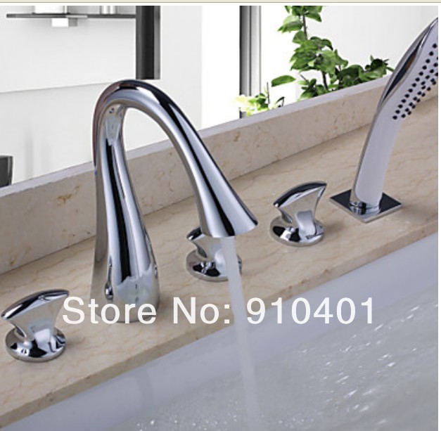 Wholesale And Promotion New Deck Mounted Bathroom Tub Faucet Chrome Finish Mixer Tap With Handle Shower