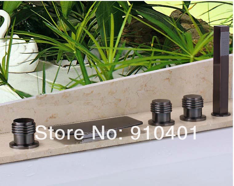 Wholesale And Retail Promotion Deck Mounted Oil Rubbed Bronze Bathtub Faucet Waterfall Mixer With Hand Shower