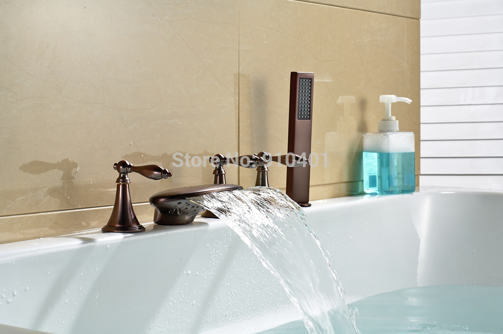 Wholesale And Retail Promotion Deck Mounted Oil Rubbed Bronze Waterfall Bathroom Tub Faucet LED Color Changing