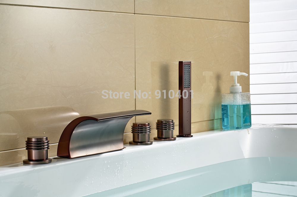 Wholesale And Retail Promotion Deck Mounted Oil Rubbed Bronze Waterfall Bathroom Tub Mixer Tap Faucet Hand Unit
