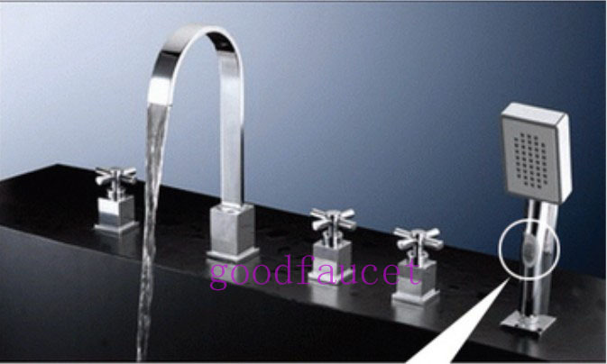 Wholesale And Retail Promotion Deck Mounted Polish Chrome Brass Bathtub Faucet 3 Handles 5PCS Shower Mixer Tap