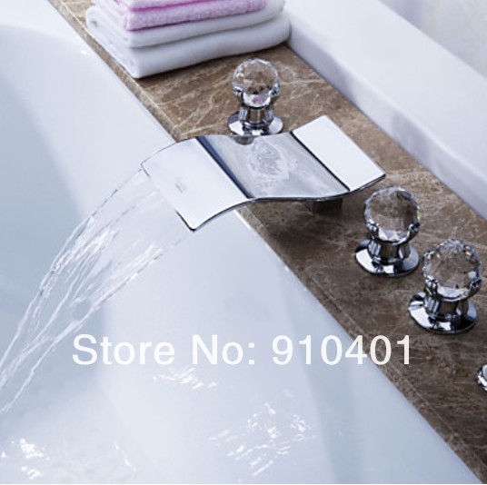Wholesale And Retail Promotion Deck Mounted Waterfall Bathroom Tub Faucet Crystal Ball Handle W/ Hand Shower