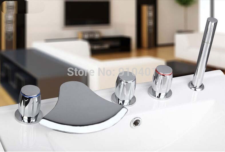 Wholesale And Retail Promotion Deck Mounted Widespread Bathroom Waterfall Tub Spout Sink Mixer Tap Hand Shower