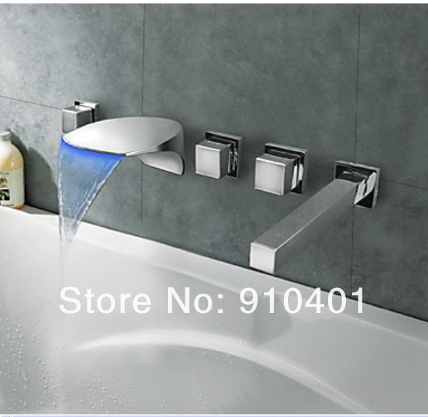 Wholesale And Retail Promotion  LED Color Changing Wall Mounted Waterfall Bathroom Tub Faucet With Hand Shower