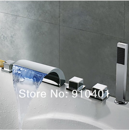 Wholesale And Retail Promotion LED Color Changing Waterfall Bathroom Tub Faucet 5PCS Shower Bathtub Mixer Tap