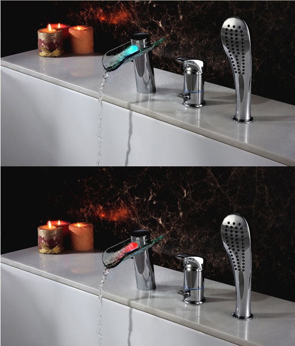 Wholesale And Retail Promotion NEW LED Color Changing Deck Mounted Bathroom Tub Waterfall Faucet 3PCS Mixer Tap
