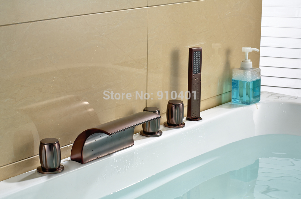 Wholesale And Retail Promotion Oil Rubbed Bronze Waterfall Bathroom Tub Faucet Roman Spout LED Color Changing