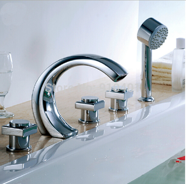Wholesale And Retail Promotion Widespread Bathroom Tub Faucet 3 Handles Sink Mixer Tap With Hand Shower Mixer