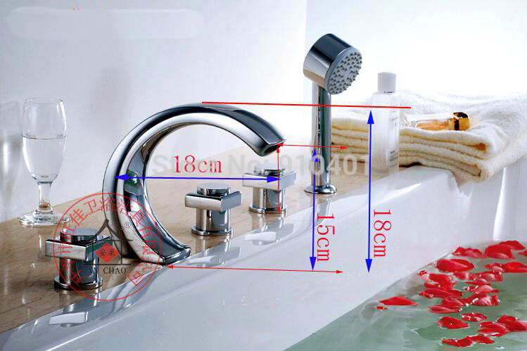 Wholesale And Retail Promotion Widespread Bathroom Tub Faucet 3 Handles Sink Mixer Tap With Hand Shower Mixer