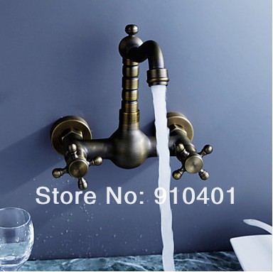 Classic antique bronze bath basin&kitchen faucet double cross handles wall mount mixer tap two holes