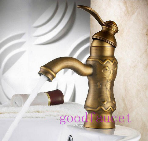 Luxury Antique Brass Bathroom Faucet Art Flower Carving Vanity Sink Mixer Tap Water Hot And Cold Tap
