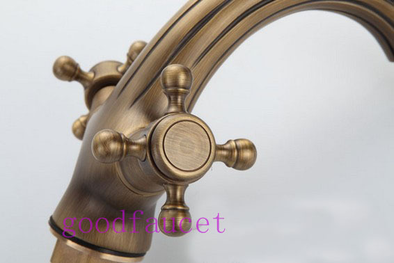 NEW Polish antique brass bathroom basin faucet sink mixer tap dual cross handles hot and cold water tap