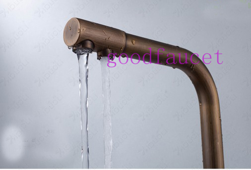NEW deck mounted 3-way single hole 2 handles kitchen faucet sink pure water filter mixer tap antique bronze