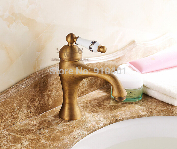 Wholesale And Retail Promotion Antique Brass Bathroom Basin Faucet Single Ceramic Handle Vanity Sink Mixer Tap